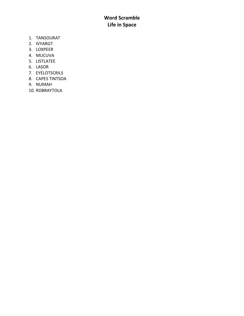 Human Space Exploration - Word Scramble