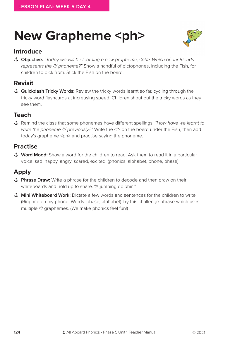 Week 5, lesson 4 New Grapheme "ph" - Phonics Phase 5, unit 1 - Lesson plan