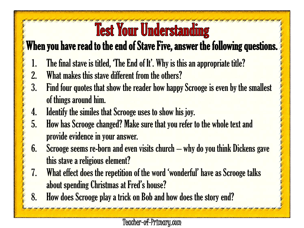 A Christmas Carol - Lesson 8 - Test your Understanding Worksheet