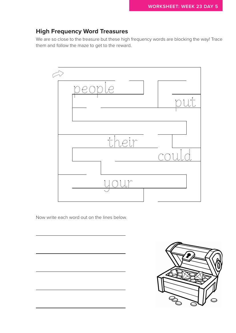 Week 23, lesson 5 High Frequency Word Treasures activity - Phonics Phase 5, unit 3 - Worksheet