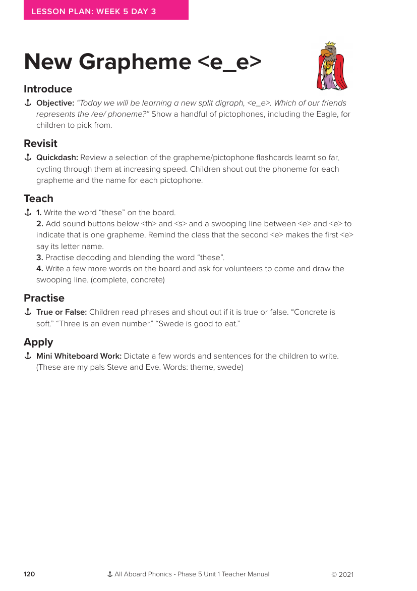 Week 5, lesson 3 New Grapheme "e_e" - Phonics Phase 5, unit 1 - Lesson plan