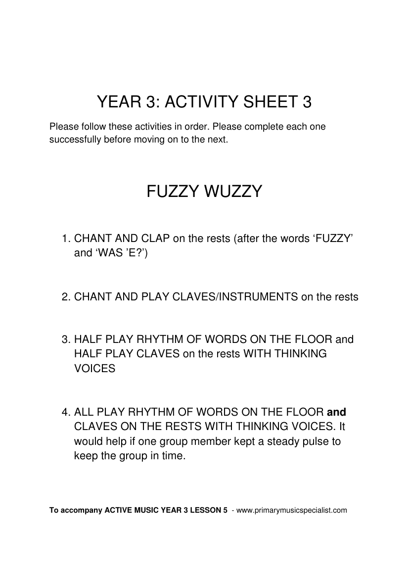 Instrumental - Year 3 Activity Sheet 3