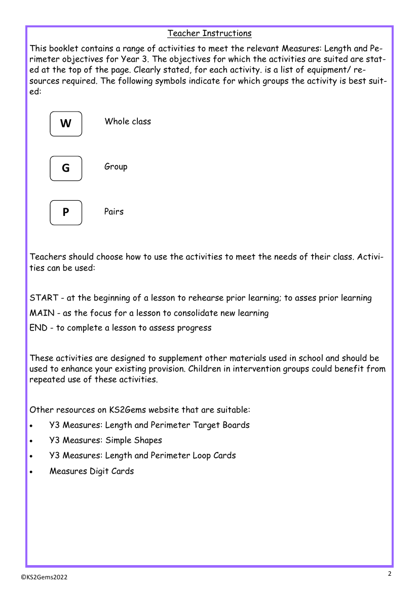 Length and perimeter teacher instructions