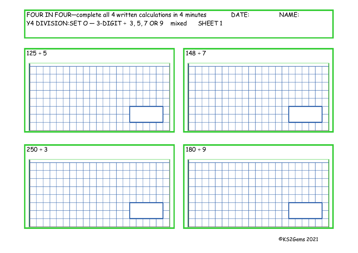 Four in Four -  Division Set O  3 digit number - 3, 5, 7 or 9 mixed