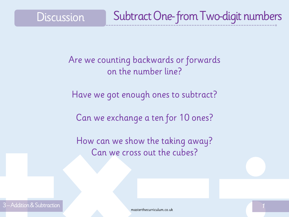 Addition and subtraction - Subtract a one-digit number from a three-digit number crossing 10 - Presentation