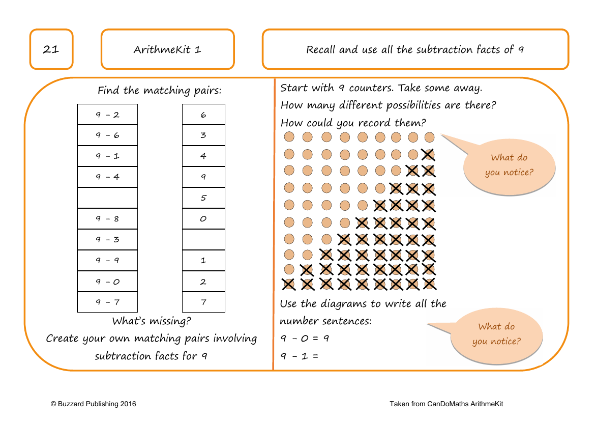 Recall and use all the subtraction facts of 9