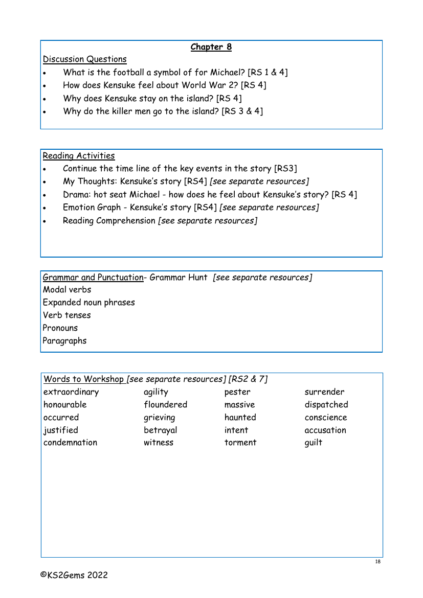 Kensuke's Kingdom - Chapter 8 - Worksheet