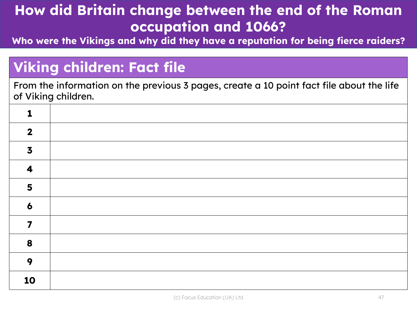 10 facts about Viking children - Worksheet