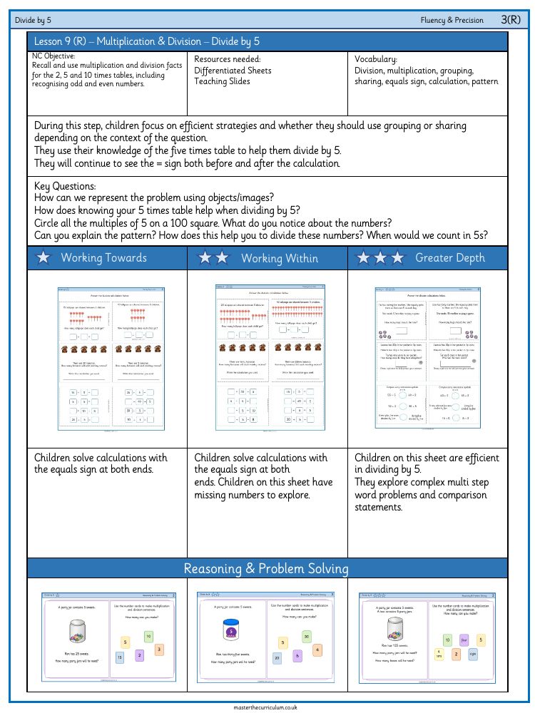 Multiplication and division - Divide by 5 - Worksheet