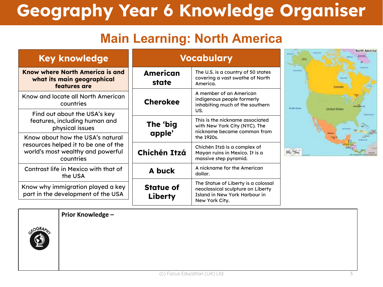Knowledge organiser - North America - Year 6