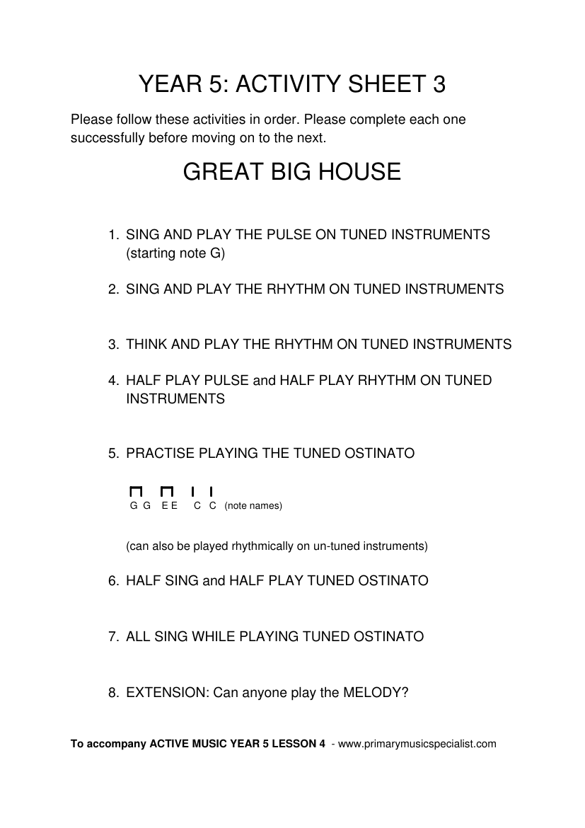 Instrumental - Year 5 Activity Sheet 3