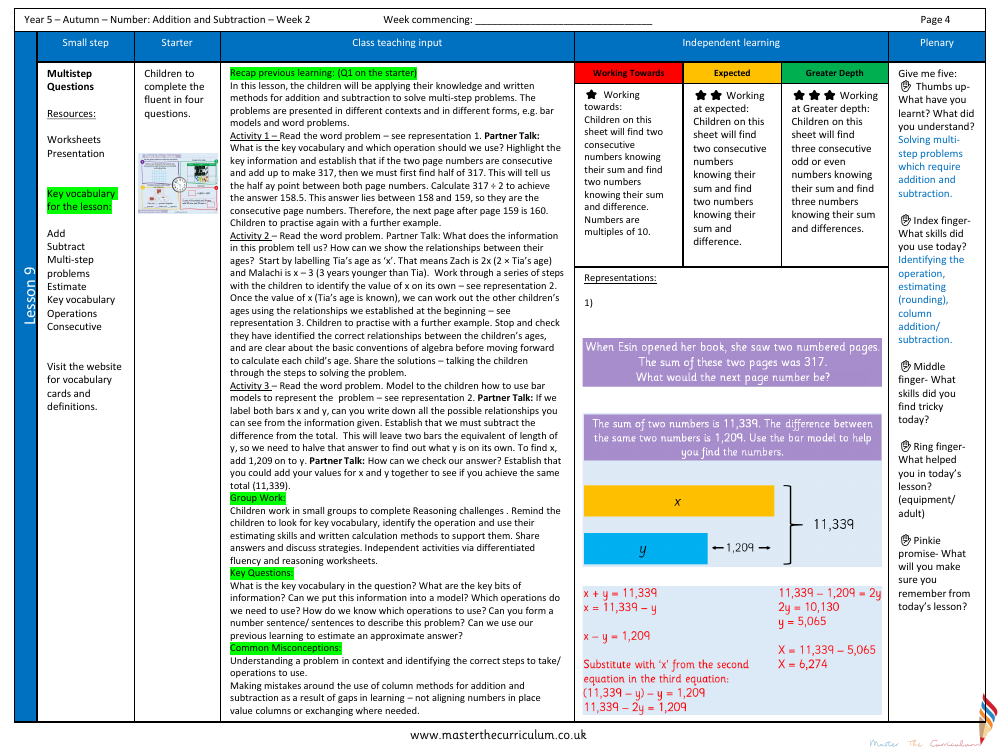 Addition and Subtraction - Multi-step Problems - Planning