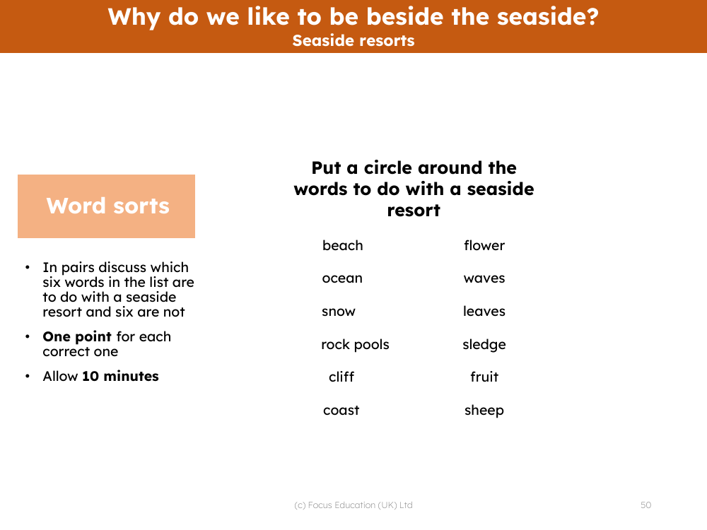 Word sorts - Seaside resorts