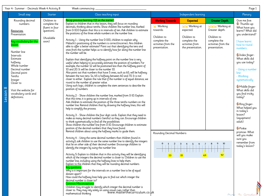 Decimals - Rounding Decimals Activity - Planning