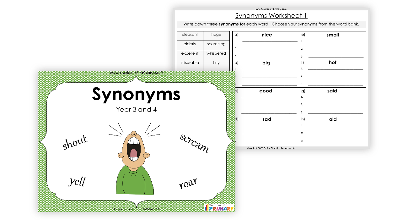 Synonyms Worksheet English Year 3