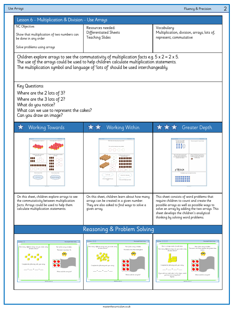 Multiplication and division - Use arrays - Worksheet