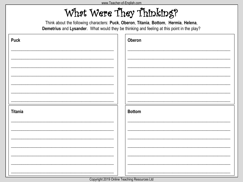 A Midsummer Nights Dream Lesson 8: What a Muddle! - What Were They Thinking? Worksheet 1