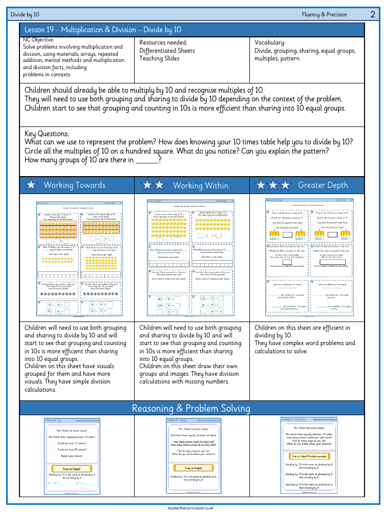 Multiplication and division - Divide by 10 - Worksheet