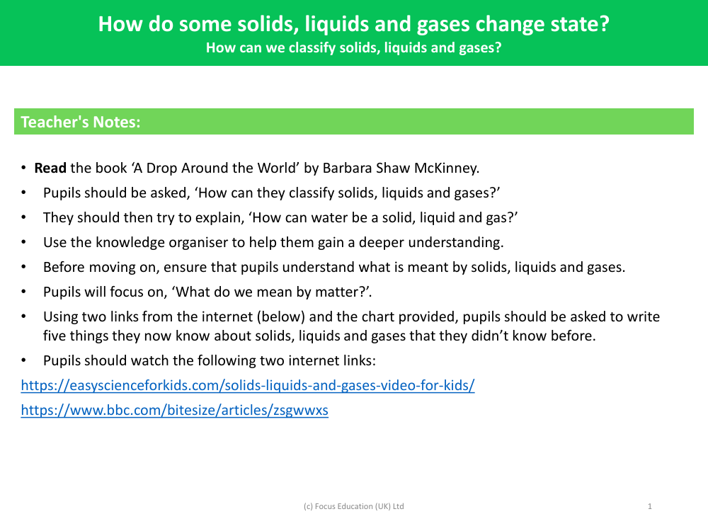 How can we classify solids, liquids and gasses? - Teacher's Notes