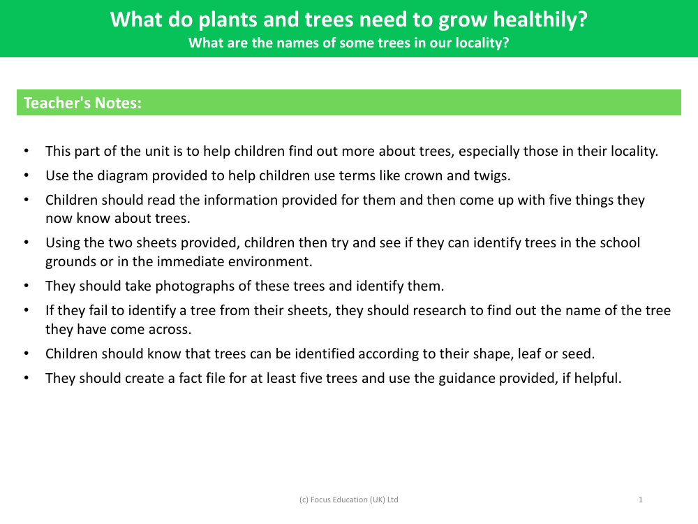 What are the names of some trees in our locality? - Teacher's Notes