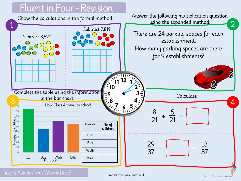 Addition and Subtraction - Subtract two 4-digit numbers ( more than one exchange - Starter