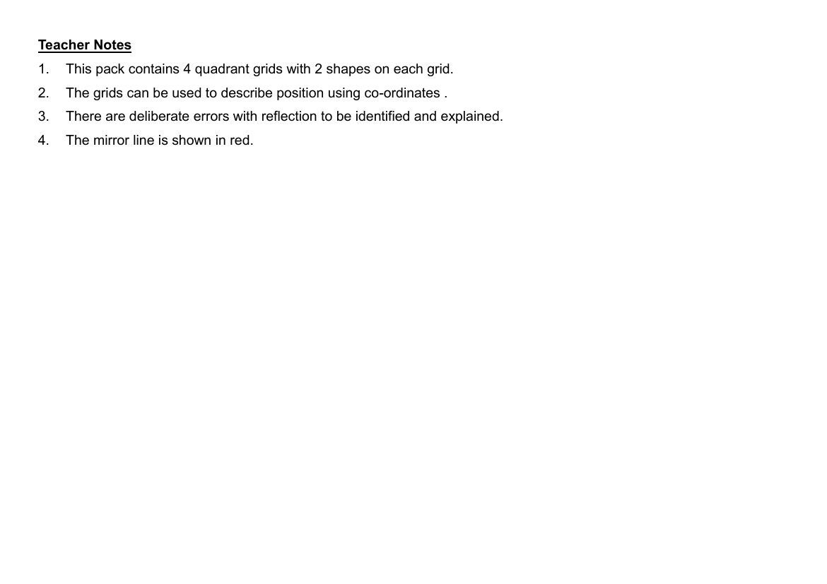 Four Quadrant Grid with Deliberate errors - Reflection