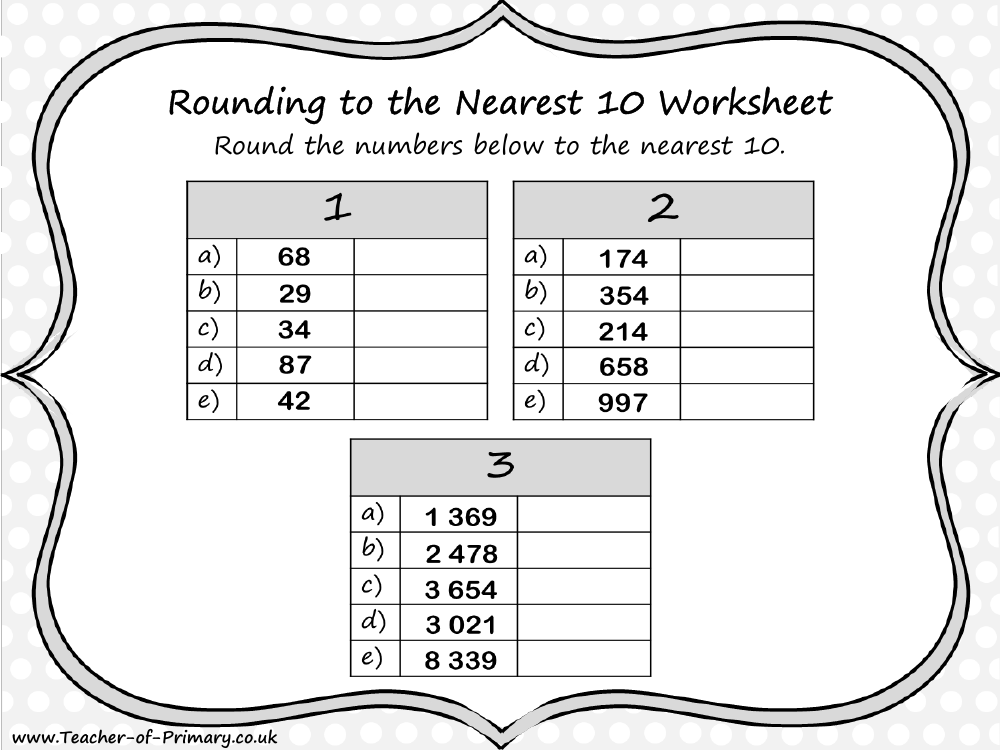 Rounding Whole Numbers - Worksheet