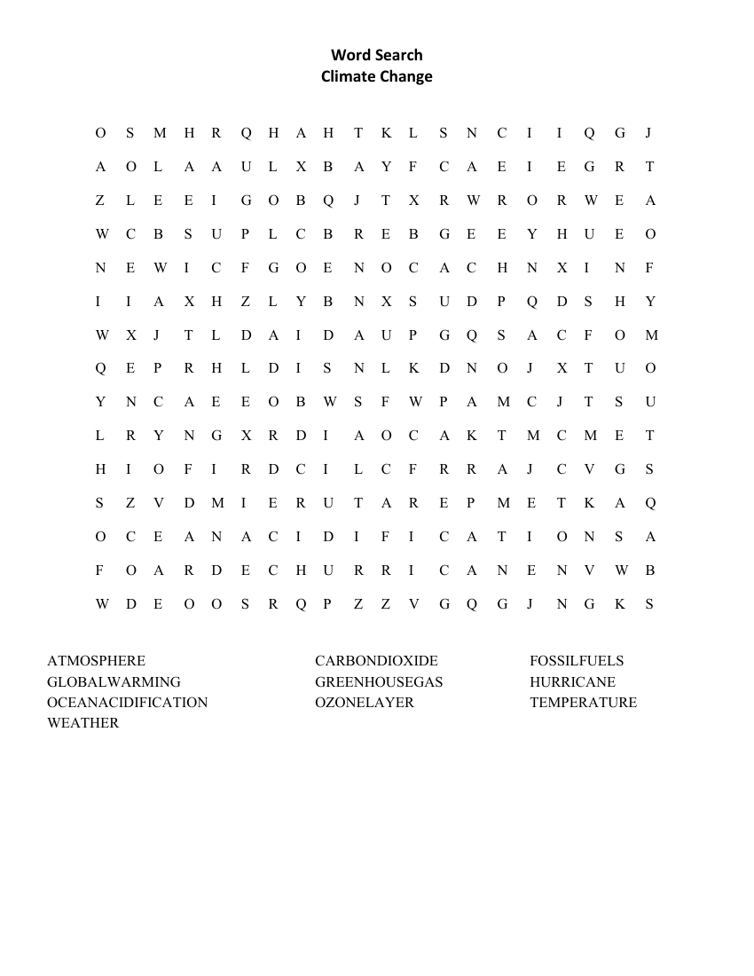 Climate Change - Word Search