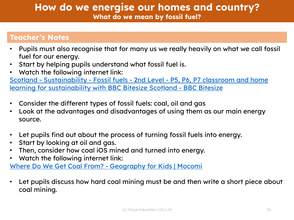 What do we mean by fossil fuel? - teachers notes