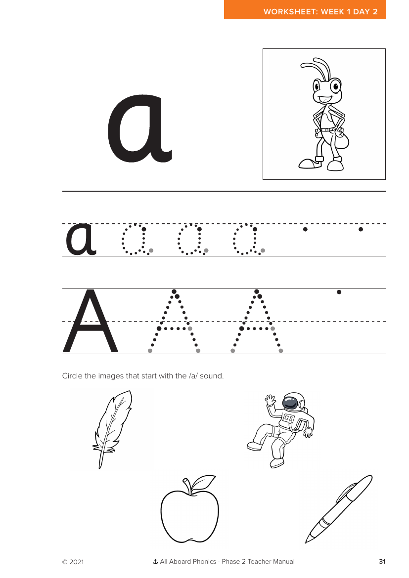 Week 1, lesson 2 Letter formation - "a" - Phonics Phase 2 - Worksheet