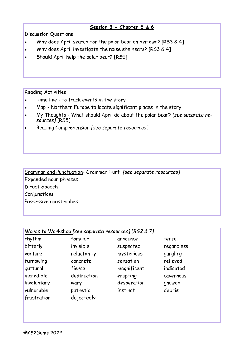 The Last Bear - Session 3 - Worksheet