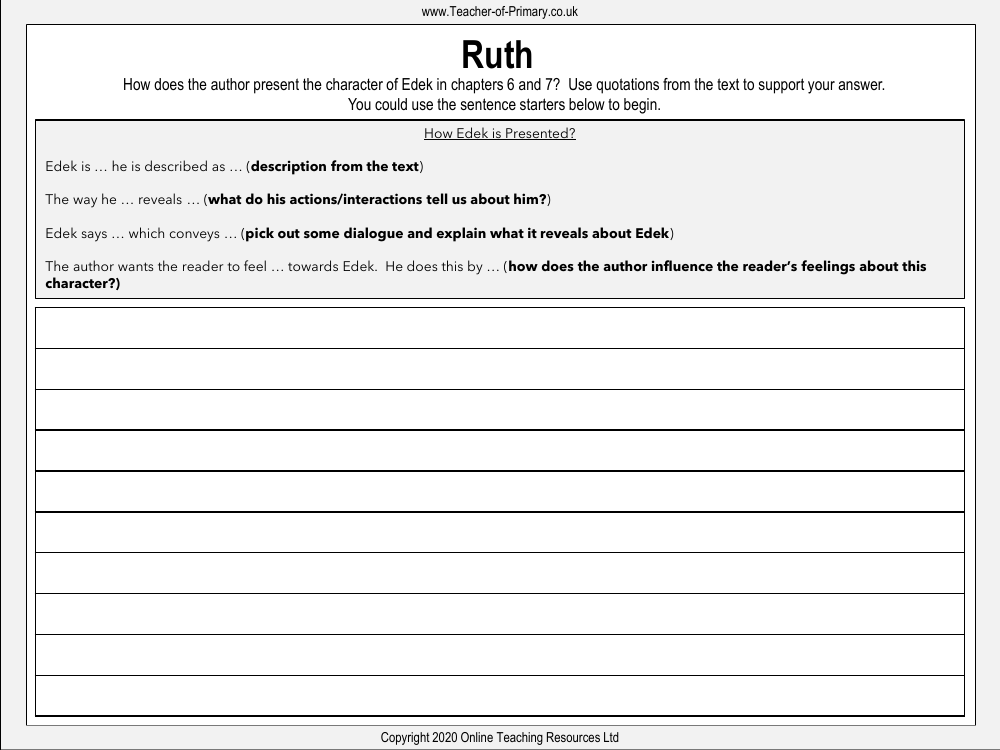 The Silver Sword - Lesson 7 - Ruth 2 Worksheet