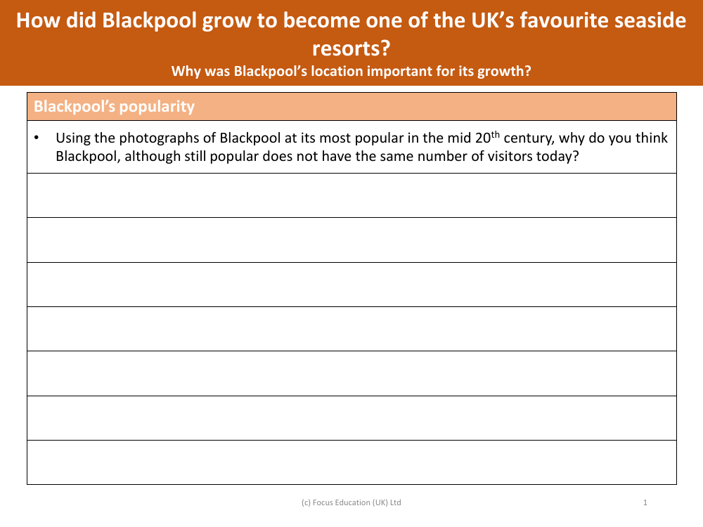 Blackpool's popularity - Worksheet - Year 5