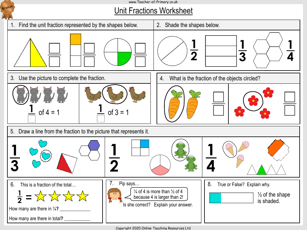 Unit Fractions - Worksheet