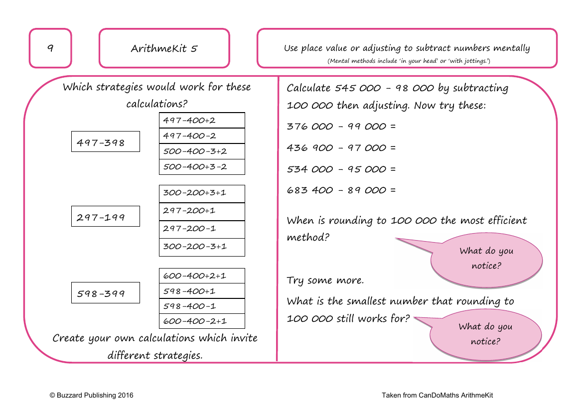 Use place value or adjusting to subtract numbers mentally