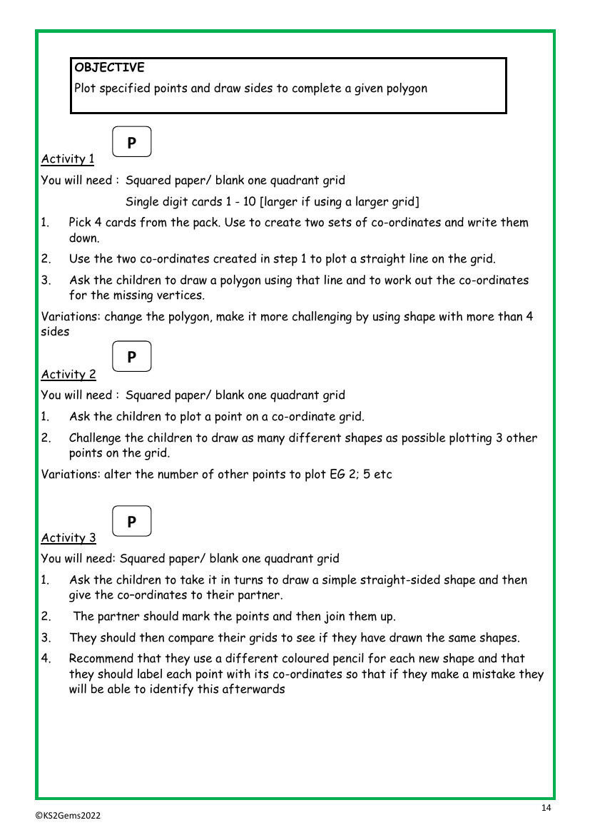 Plot points to complete a polygon worksheet