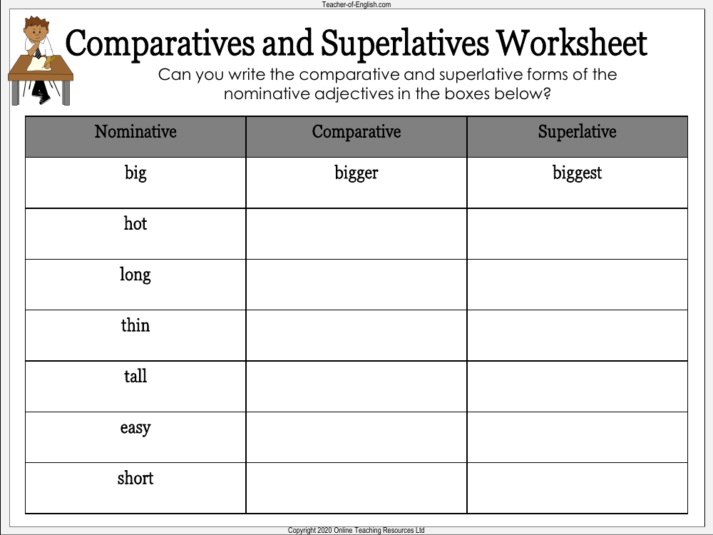Comparatives and Superlatives - Worksheet