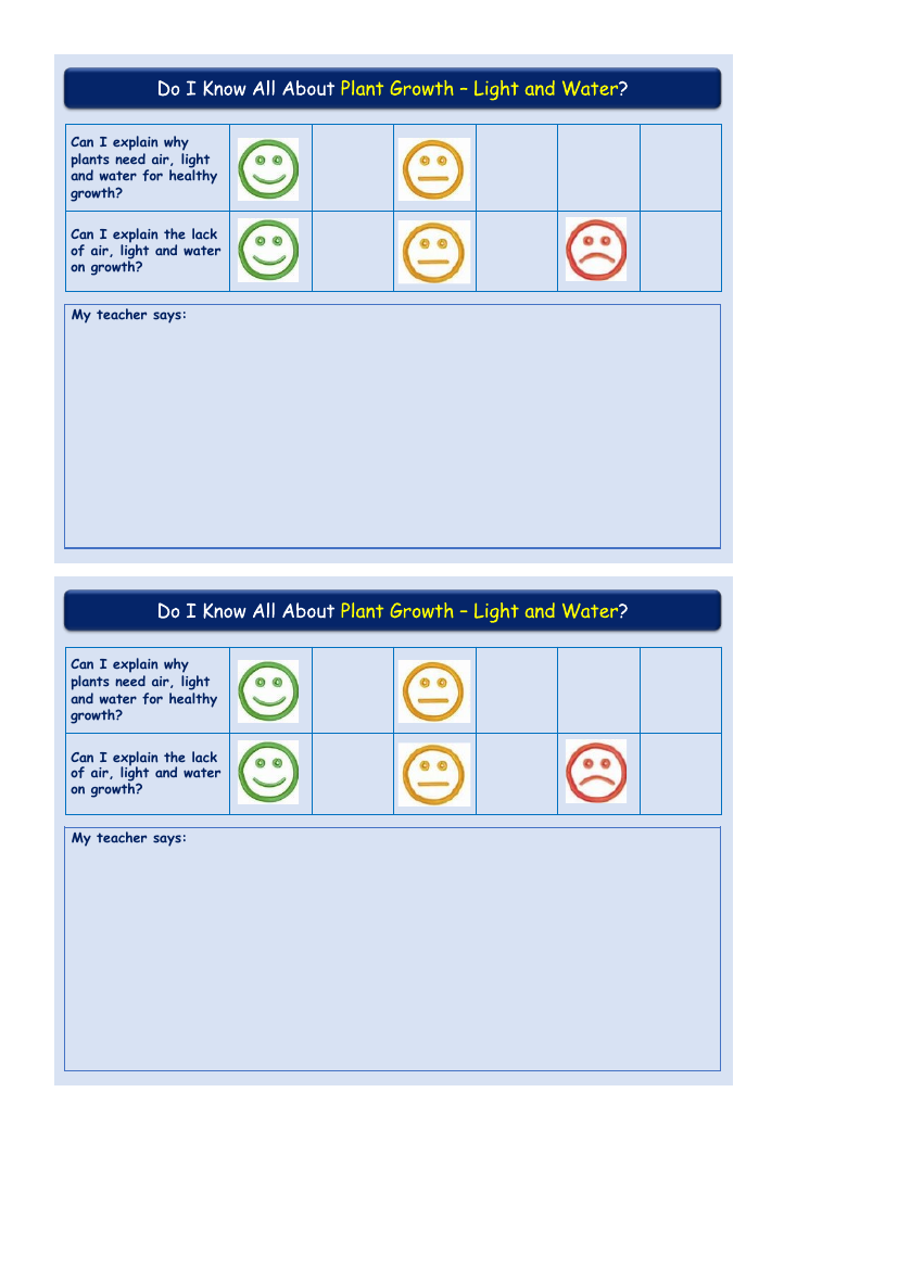 Plant Growth (Light and Water) - Self Assessment