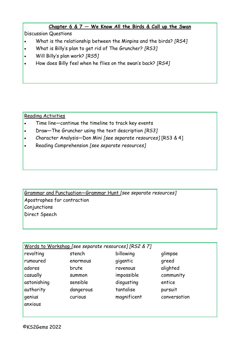 Billy and the Minpins - Chapters 6 & 7 - Worksheet