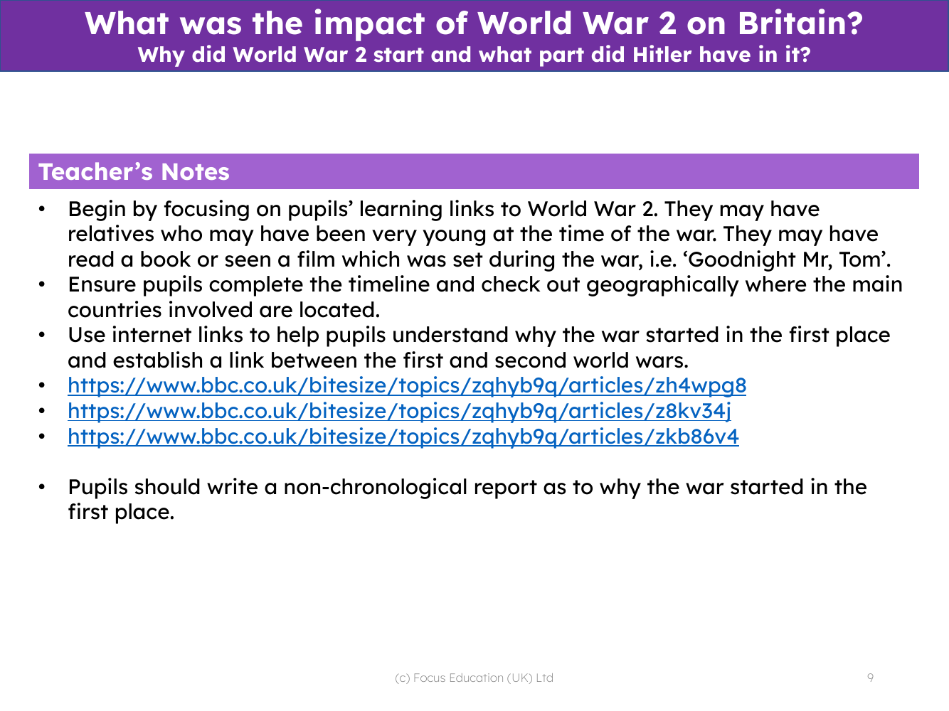 Why did World War 2 start and what part did Hitler have in it? - Teacher notes