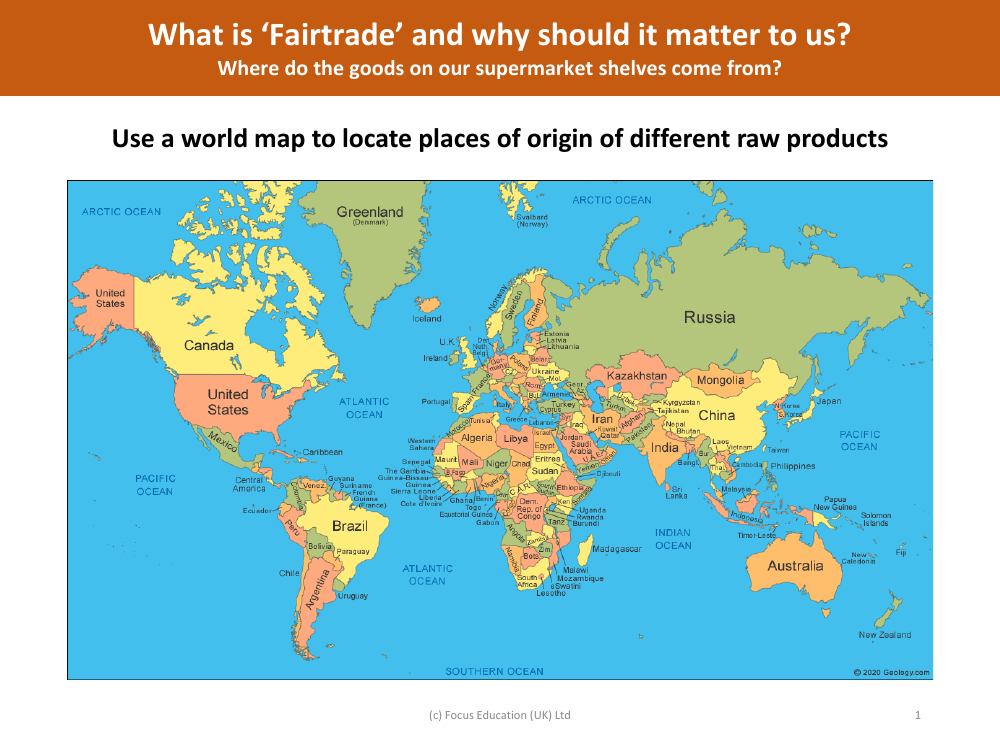 Locate on a map - Origins of different raw products