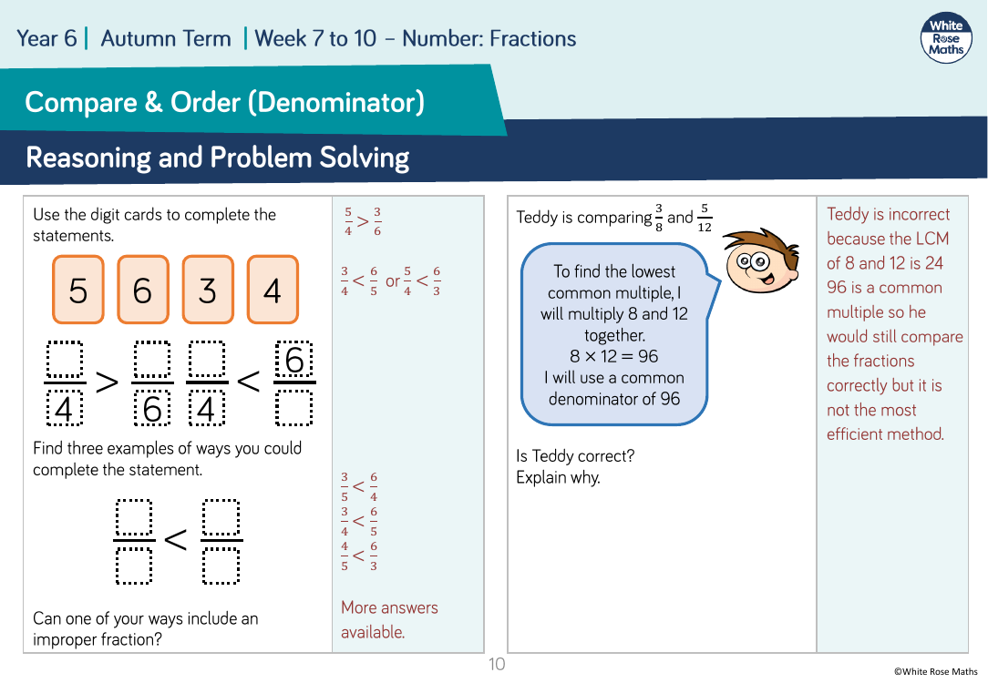 Compare and order (denominator): Reasoning and Problem Solving