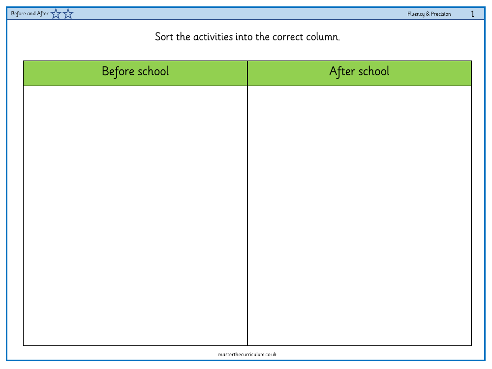 Time - Before and after - Worksheet