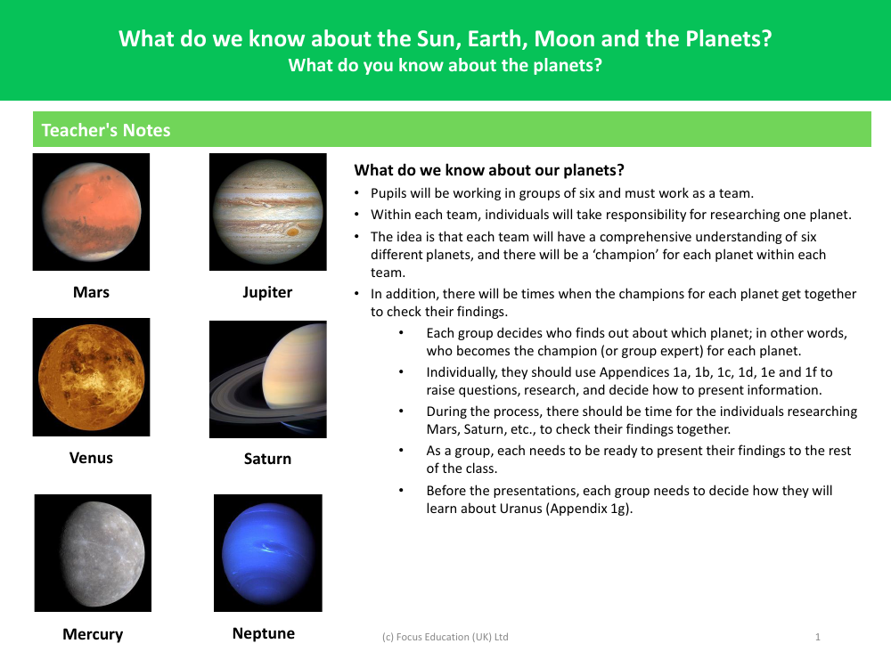 What do you know about the planets? - Teacher notes