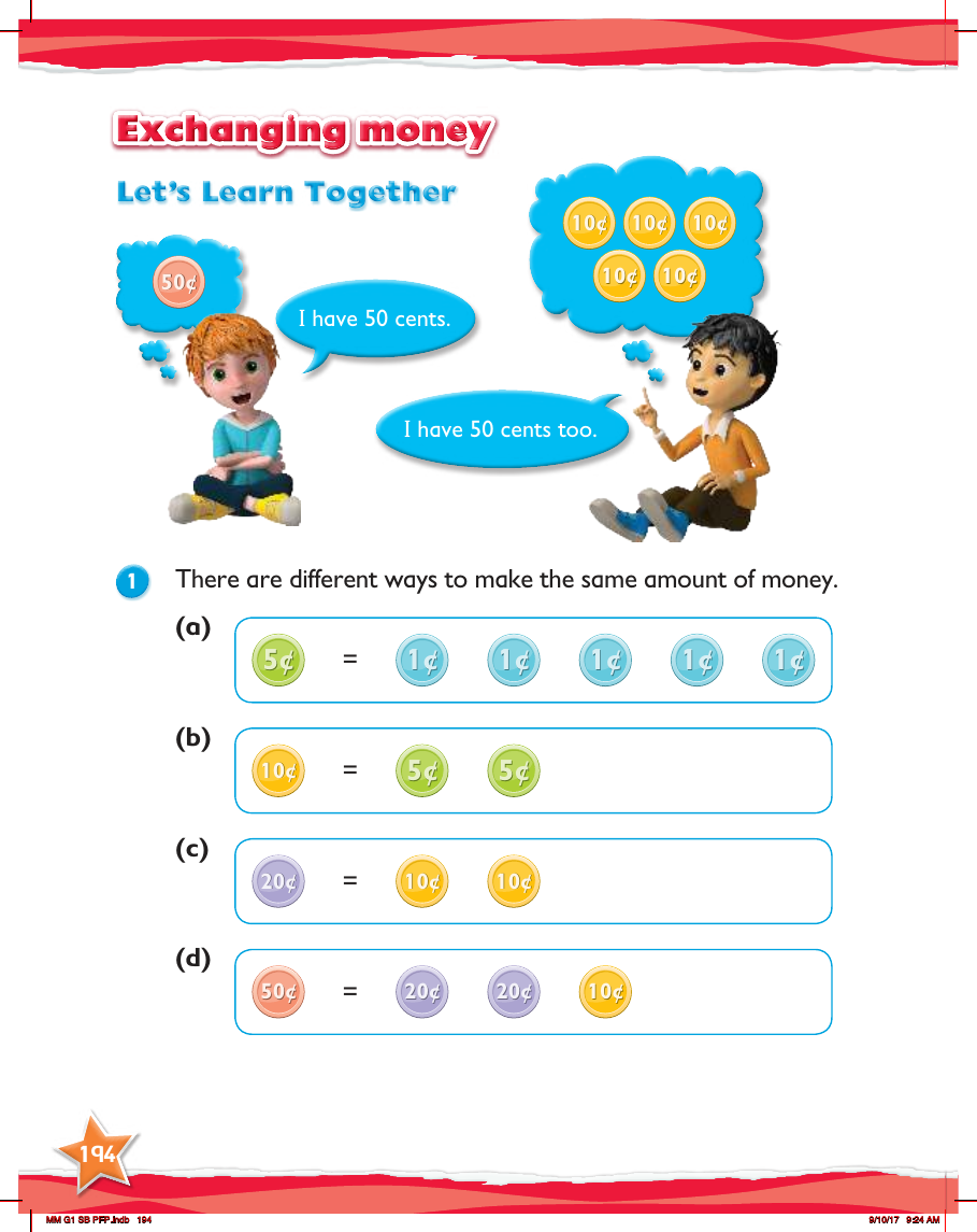 Max Maths, Year 1, Learn together, Exchanging money