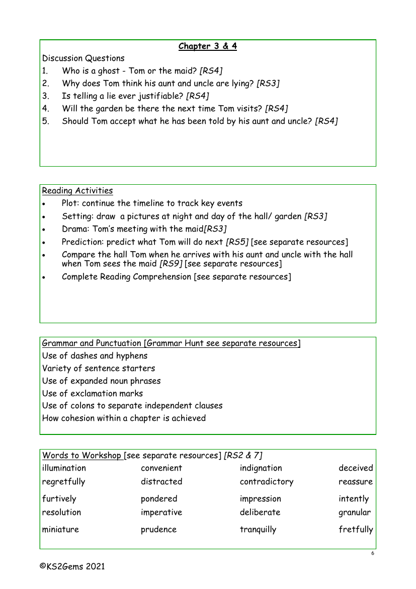 Tom's Midnight Garden - Chapter 3 & 4 - Worksheet