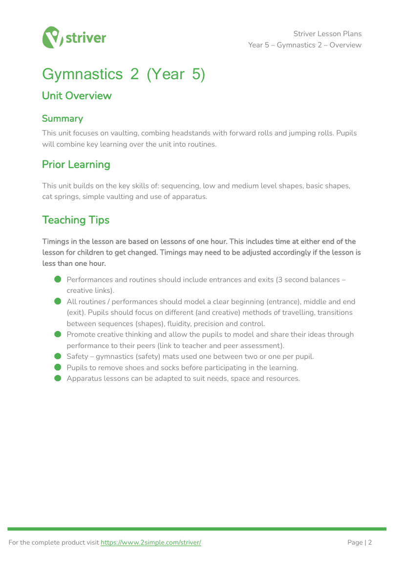 Gymnastics 2 - Unit Overview