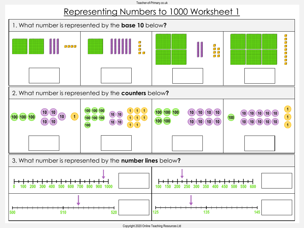 Representing Numbers to 1000 - Worksheet | Maths Year 3