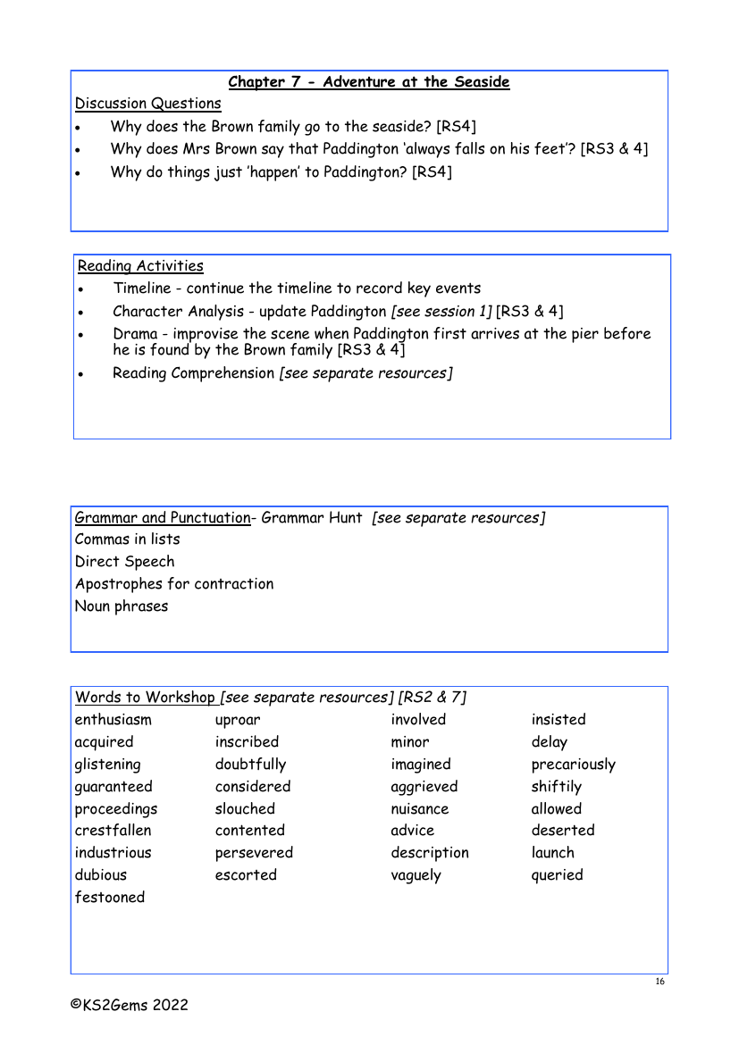 A Bear Called Paddington - Chapter 7 - Worksheet