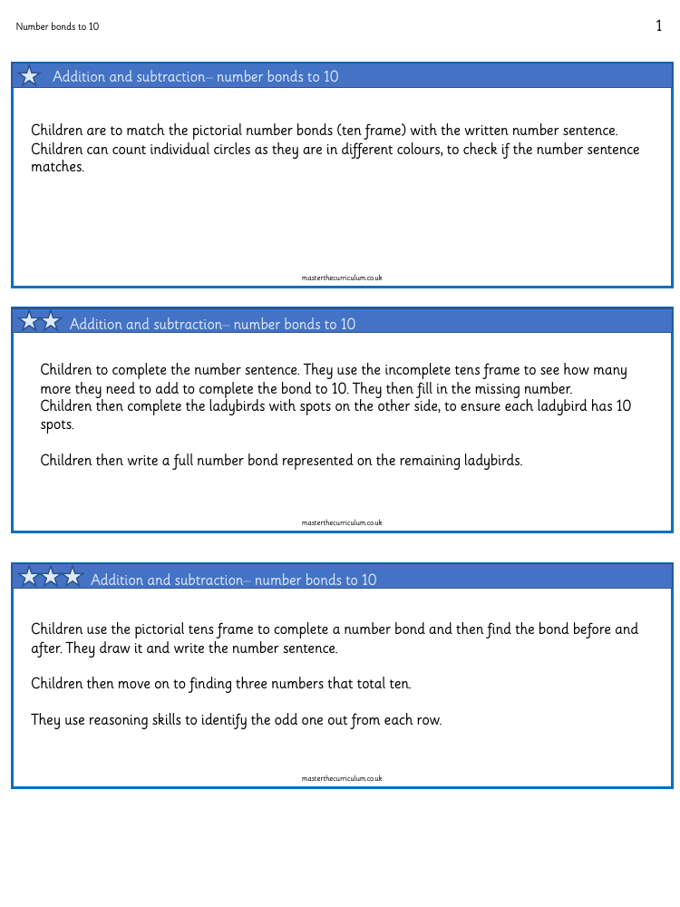 Addition and subtraction within 10 - Number bonds to ten - Worksheet